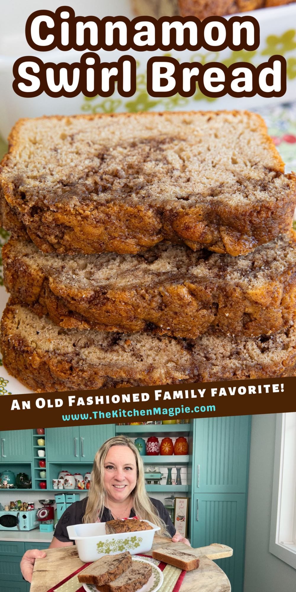 This Cinnamon Swirl Bread is a recipe my mom has made for decades! A delicious quick bread that has a cinnamon swirl and topping!